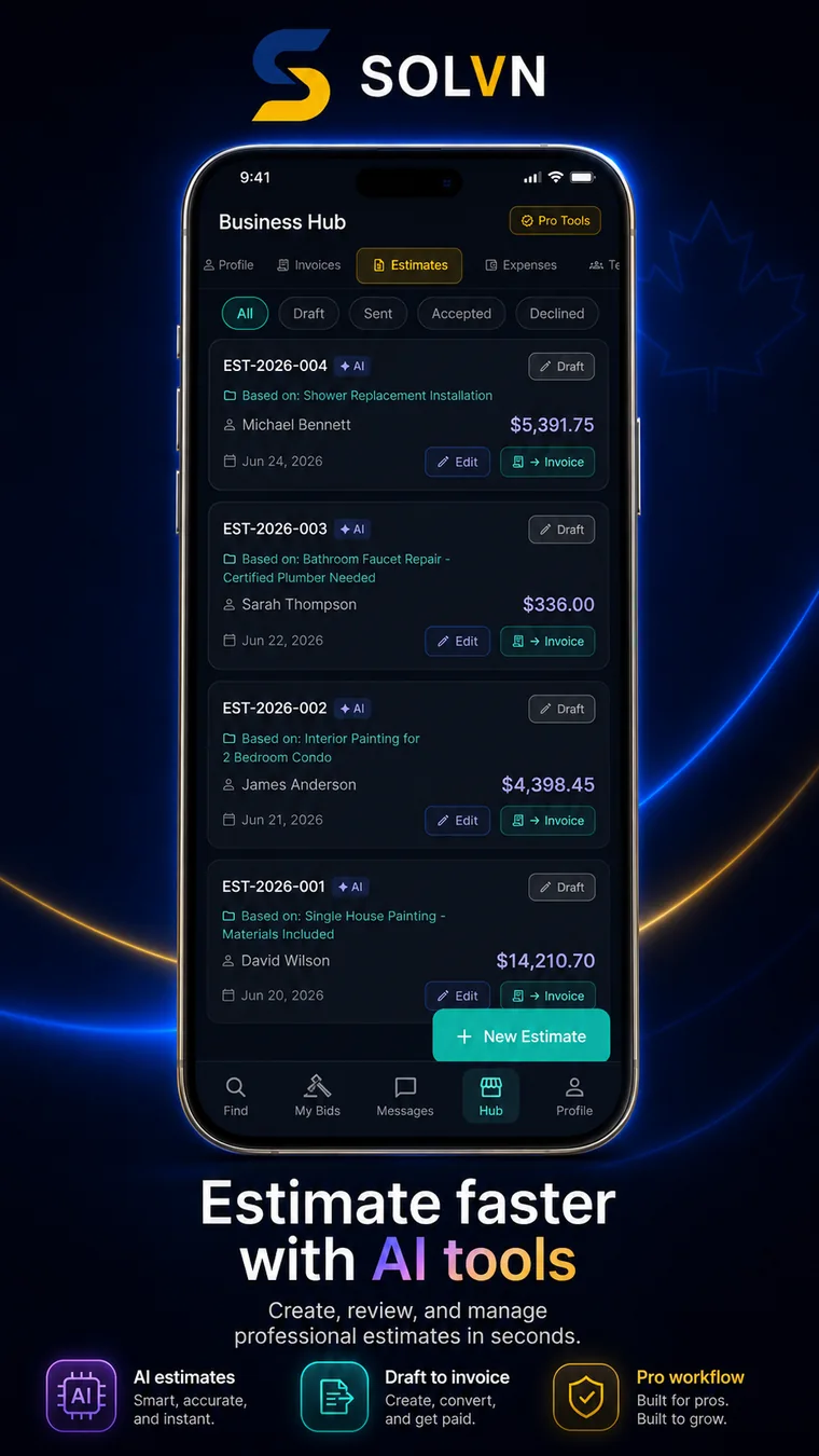 SOLVN AI estimate tools screen
