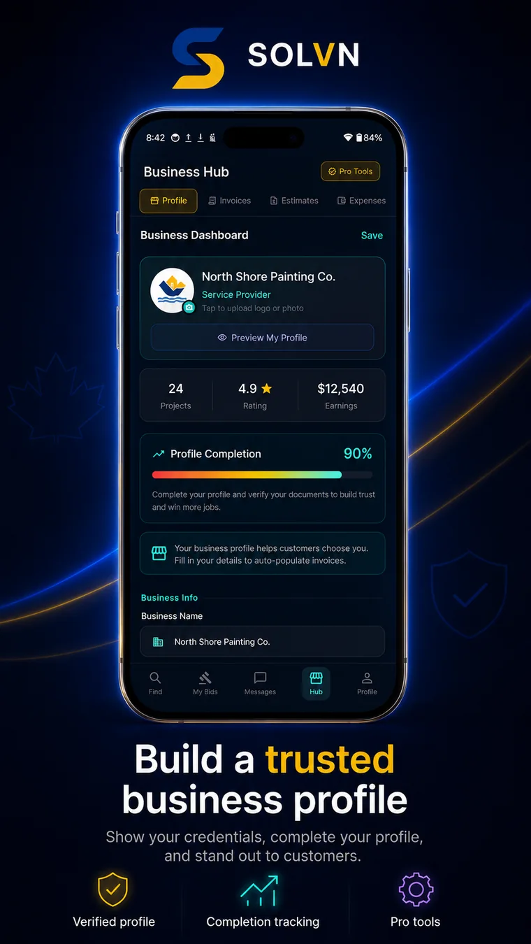 SOLVN provider Business Hub profile completion screen
